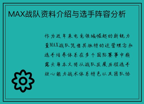 MAX战队资料介绍与选手阵容分析